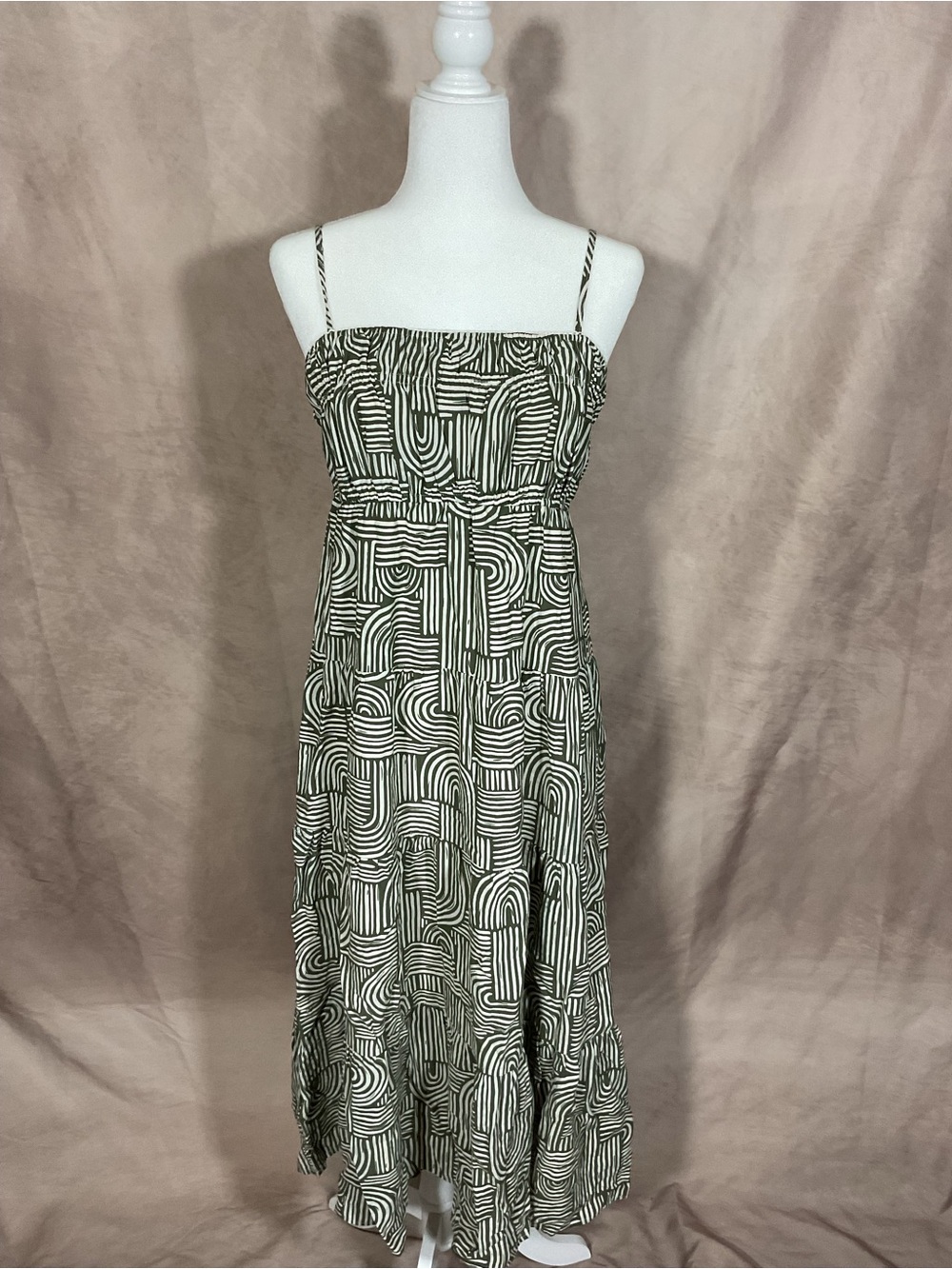 Blu Pepper Olive & White Geometric Strap Maxi Dress